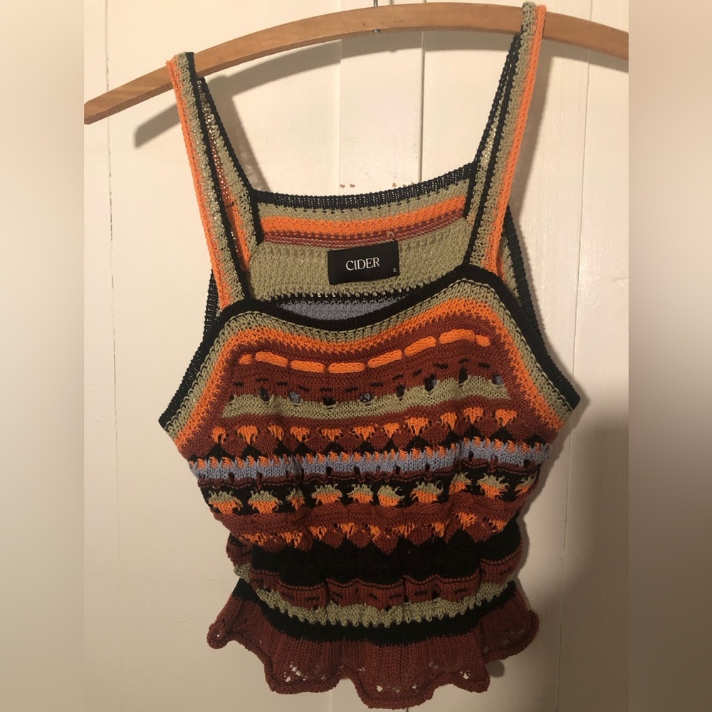 Cider brand  Vibrant crochet  Sweater with Orange and Black Accents size small